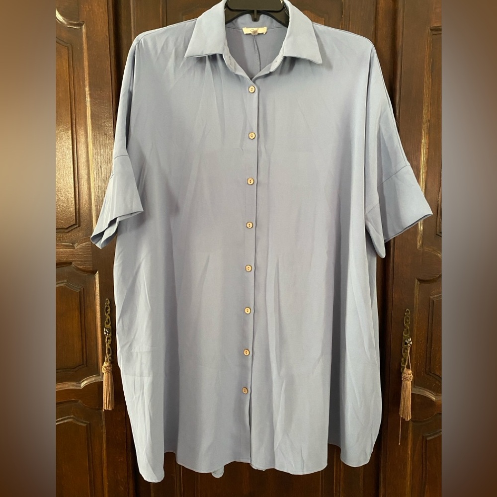 Easel periwinkle blue purple shirt dress generously cut M w pockets NWOT